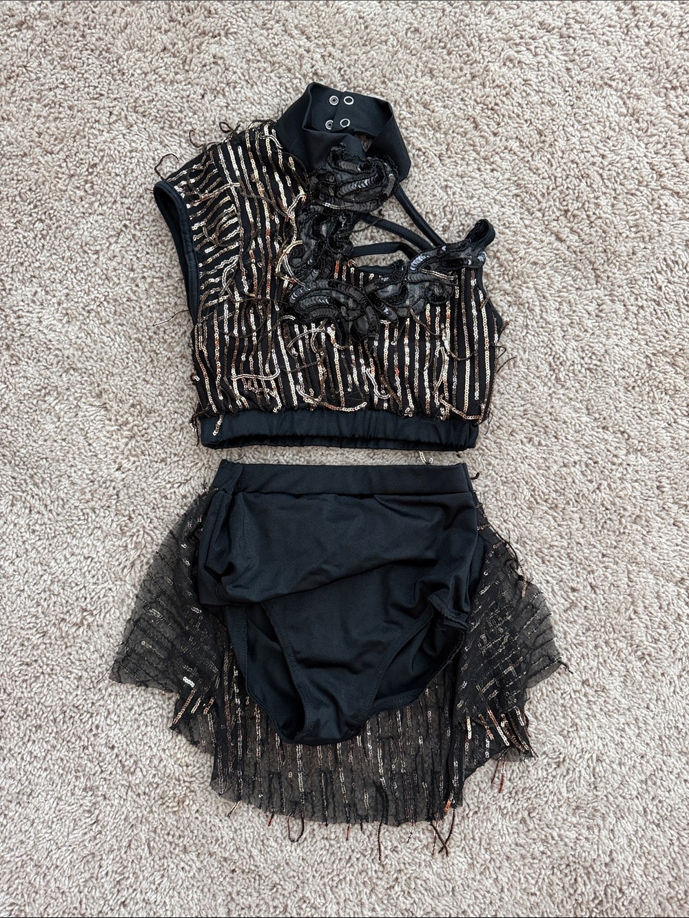 Weissman Black and Gold Sequin Girls' Dance Two-Piece Set
